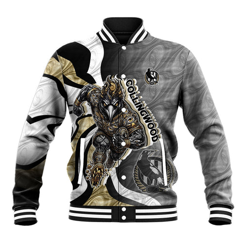 Personalised Collingwood Magpies Baseball Jacket Trippy Psychedelic Abstract Art Mascot Football Fans