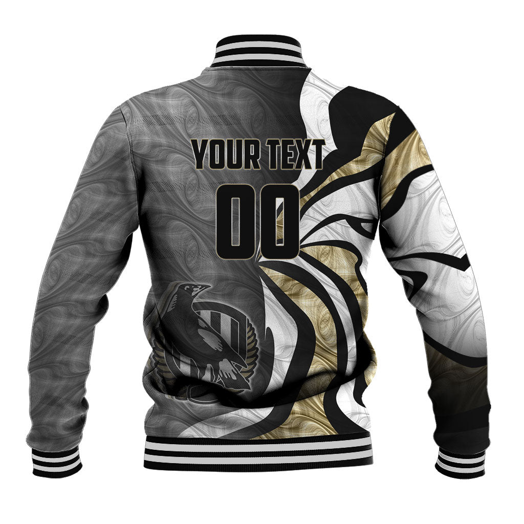 Personalised Collingwood Magpies Baseball Jacket Trippy Psychedelic Abstract Art Mascot Football Fans