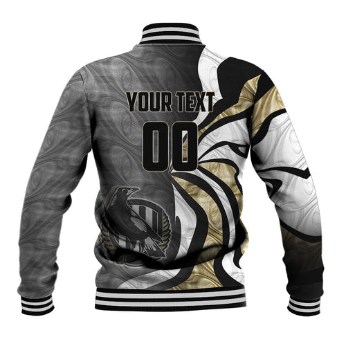 Personalised Collingwood Magpies Baseball Jacket Trippy Psychedelic Abstract Art Mascot Football Fans