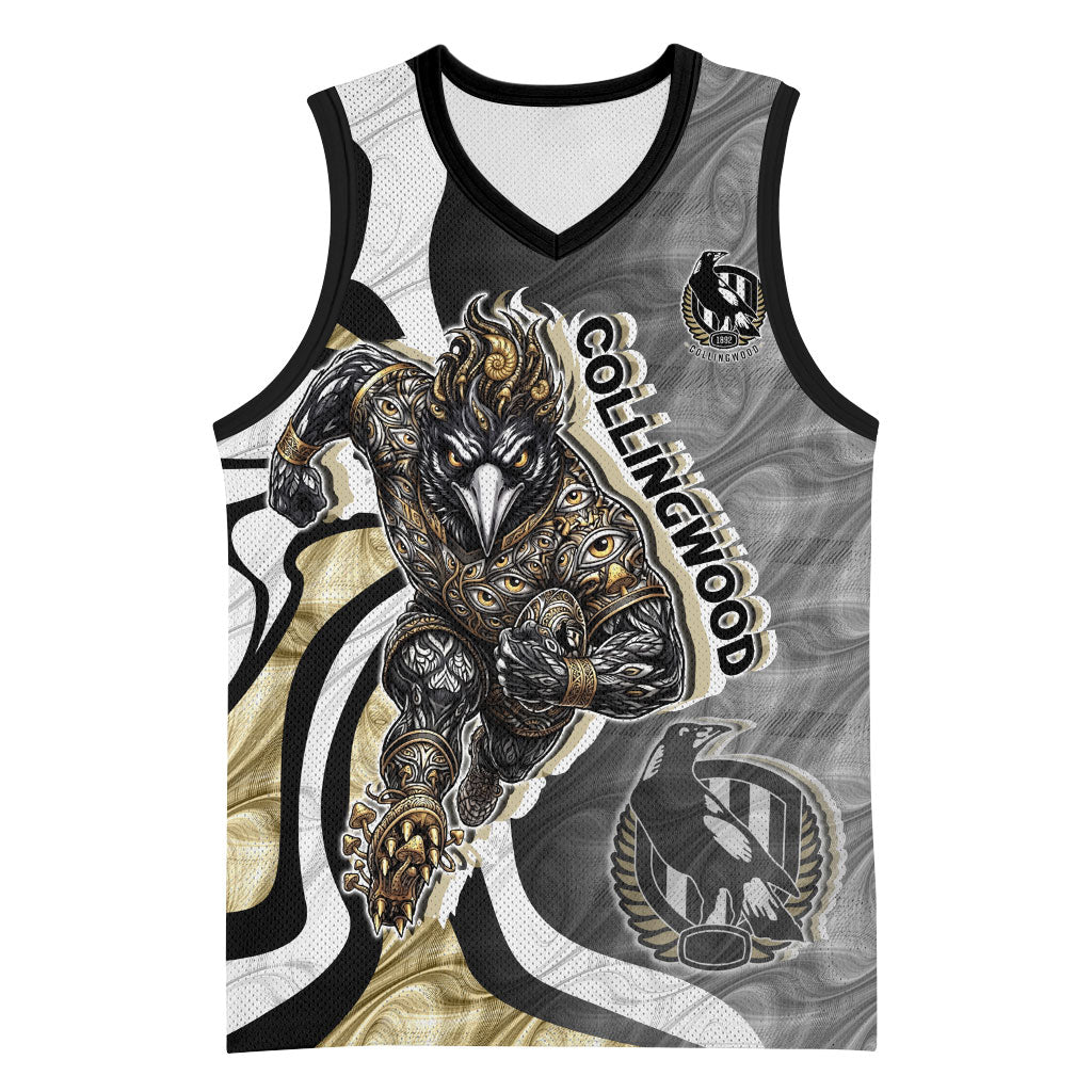 Personalised Collingwood Magpies Basketball Jersey Trippy Psychedelic Abstract Art Mascot Football Fans