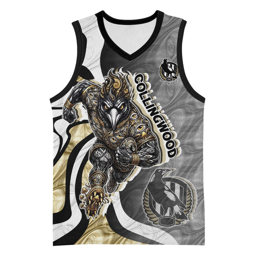 Personalised Collingwood Magpies Basketball Jersey Trippy Psychedelic Abstract Art Mascot Football Fans
