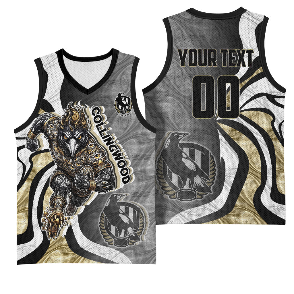 Personalised Collingwood Magpies Basketball Jersey Trippy Psychedelic Abstract Art Mascot Football Fans