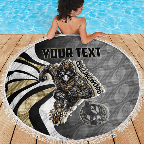 Personalised Collingwood Magpies Beach Blanket Trippy Psychedelic Abstract Art Mascot Football Fans