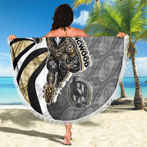 Personalised Collingwood Magpies Beach Blanket Trippy Psychedelic Abstract Art Mascot Football Fans