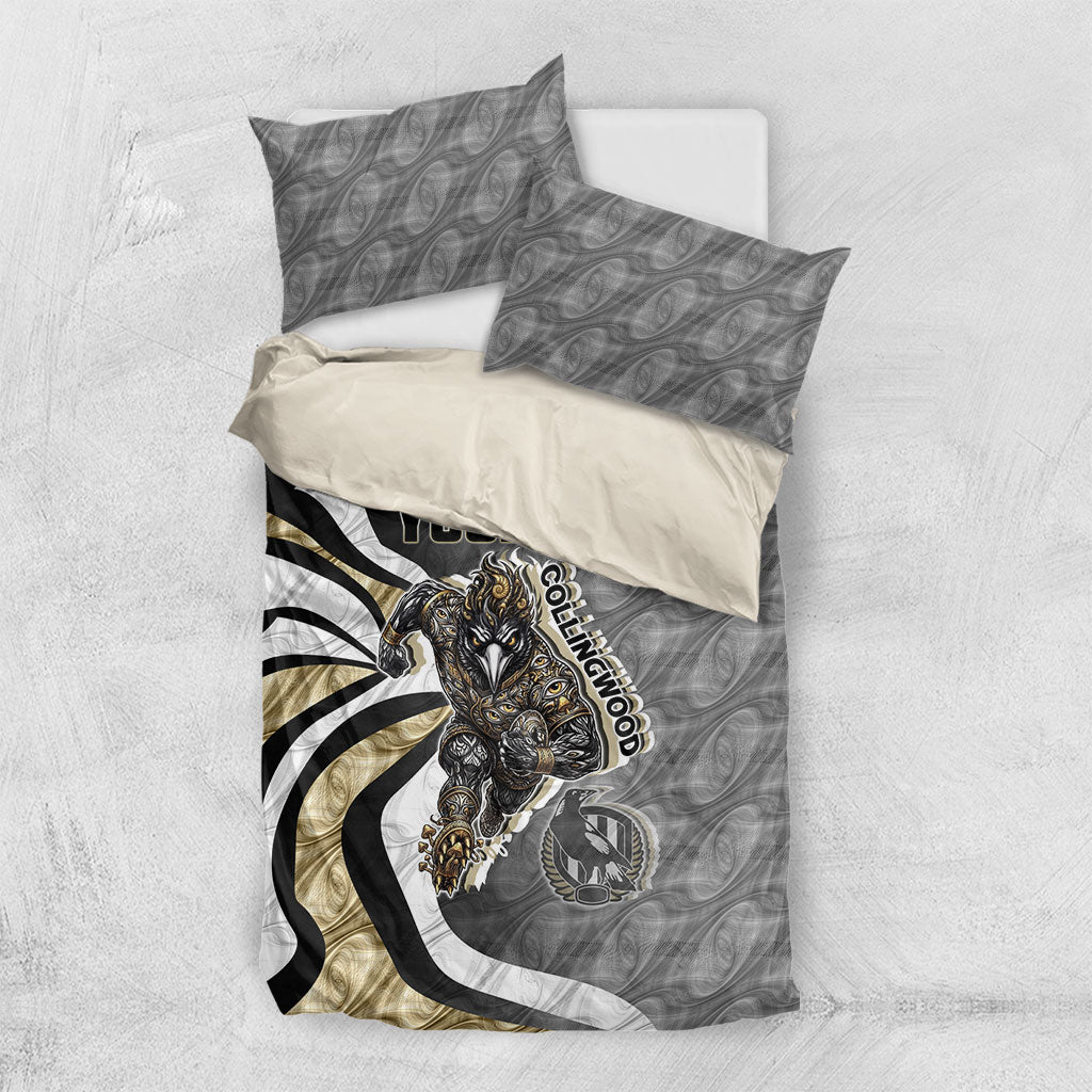 Personalised Collingwood Magpies Bedding Set Trippy Psychedelic Abstract Art Mascot Football Fans