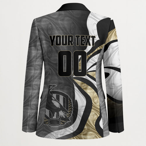 Personalised Collingwood Magpies Blazer Trippy Psychedelic Abstract Art Mascot Football Fans