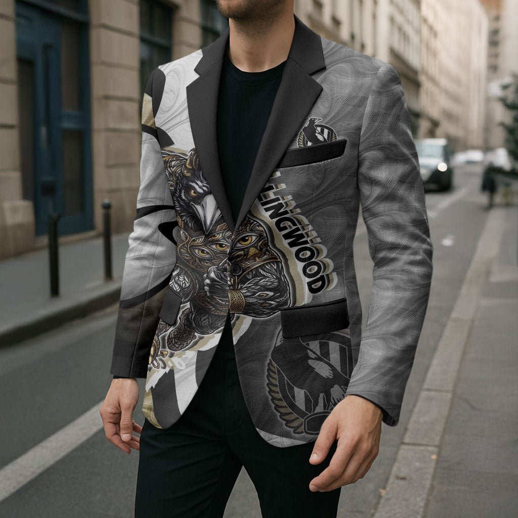 Personalised Collingwood Magpies Blazer Trippy Psychedelic Abstract Art Mascot Football Fans