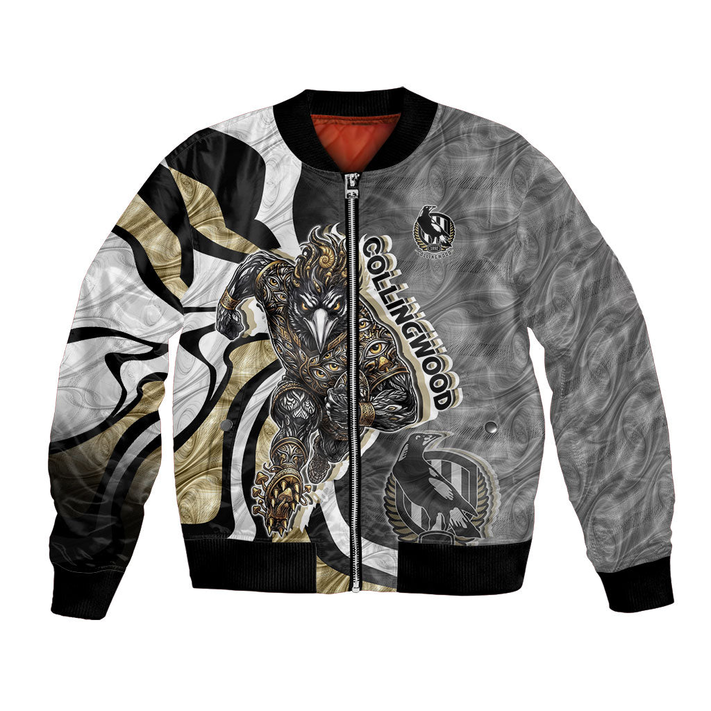 Personalised Collingwood Magpies Bomber Jacket Trippy Psychedelic Abstract Art Mascot Football Fans