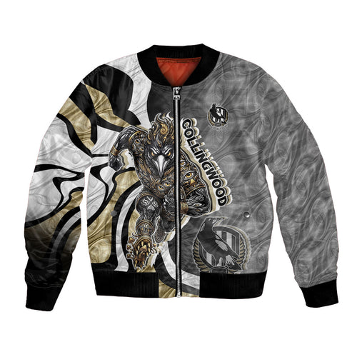 Personalised Collingwood Magpies Bomber Jacket Trippy Psychedelic Abstract Art Mascot Football Fans