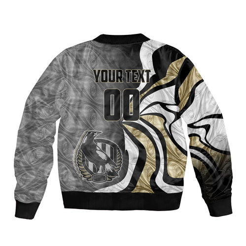 Personalised Collingwood Magpies Bomber Jacket Trippy Psychedelic Abstract Art Mascot Football Fans