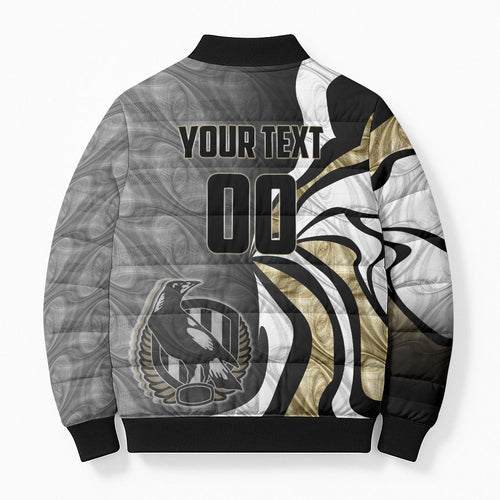 Personalised Collingwood Magpies Bomber Puffer Jacket Trippy Psychedelic Abstract Art Mascot Football Fans