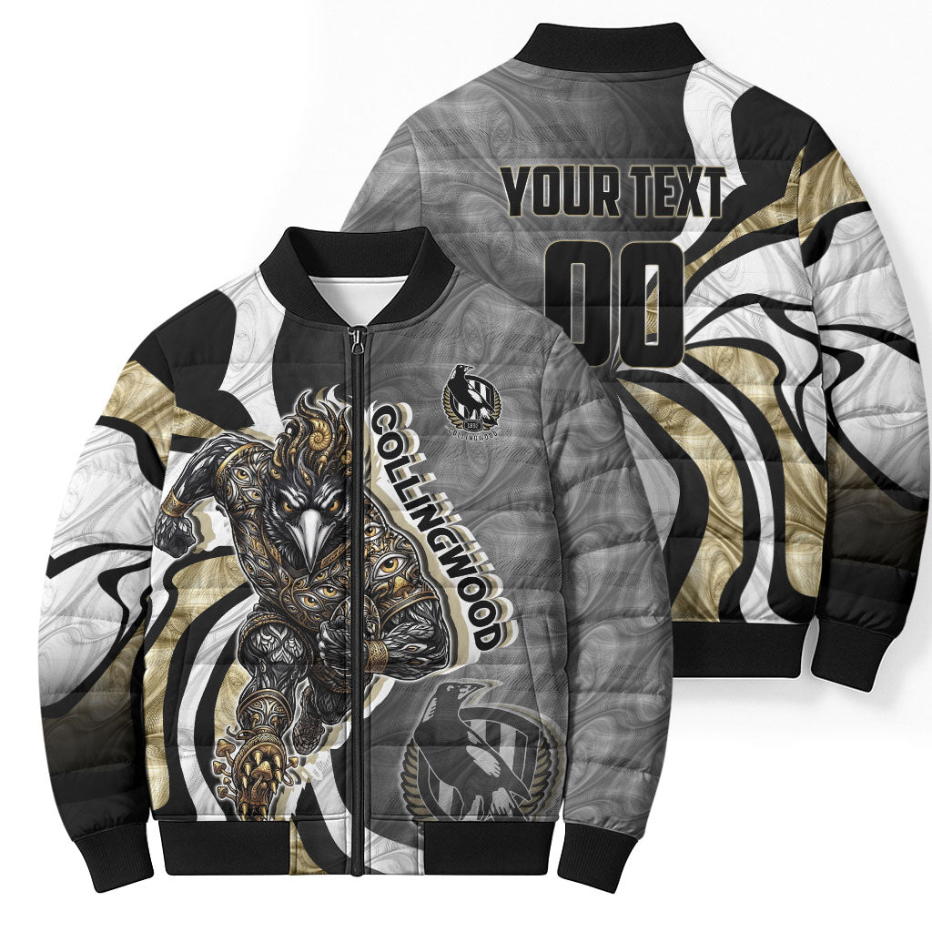 Personalised Collingwood Magpies Bomber Puffer Jacket Trippy Psychedelic Abstract Art Mascot Football Fans