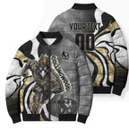 Personalised Collingwood Magpies Bomber Puffer Jacket Trippy Psychedelic Abstract Art Mascot Football Fans