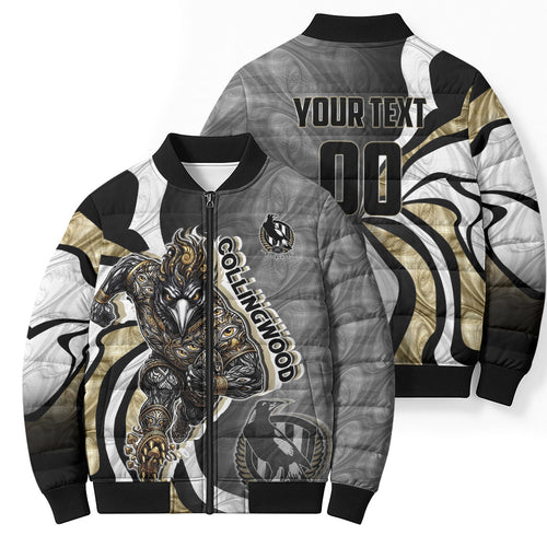 Personalised Collingwood Magpies Bomber Puffer Jacket Trippy Psychedelic Abstract Art Mascot Football Fans