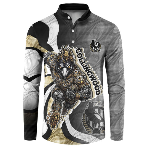 Personalised Collingwood Magpies Button Sweatshirt Trippy Psychedelic Abstract Art Mascot Football Fans