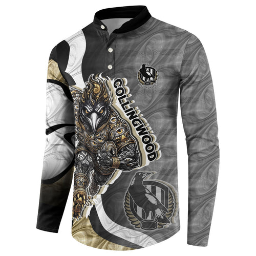 Personalised Collingwood Magpies Button Sweatshirt Trippy Psychedelic Abstract Art Mascot Football Fans