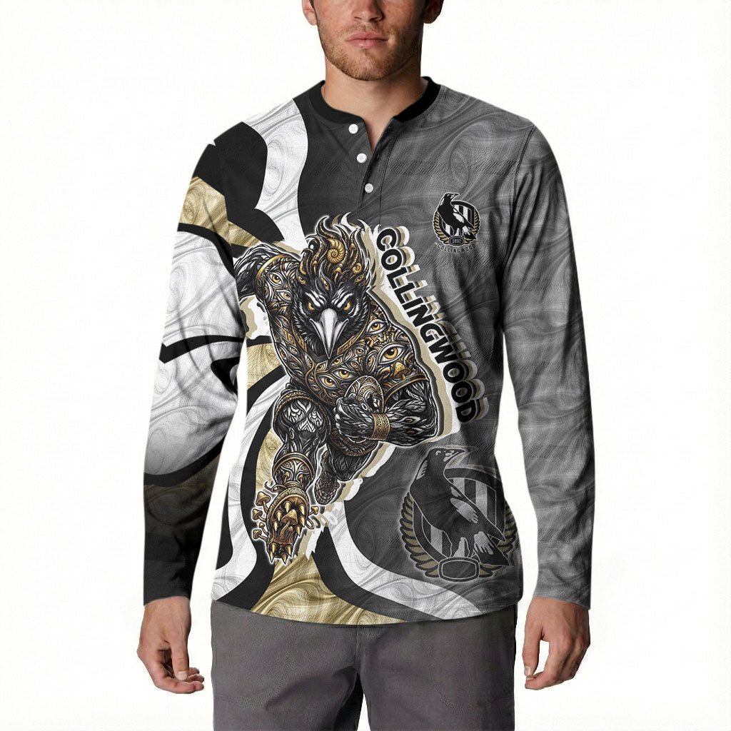 Personalised Collingwood Magpies Button Sweatshirt Trippy Psychedelic Abstract Art Mascot Football Fans