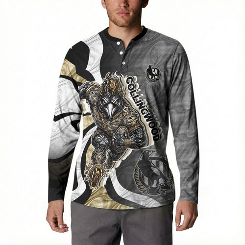 Personalised Collingwood Magpies Button Sweatshirt Trippy Psychedelic Abstract Art Mascot Football Fans