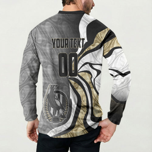 Personalised Collingwood Magpies Button Sweatshirt Trippy Psychedelic Abstract Art Mascot Football Fans