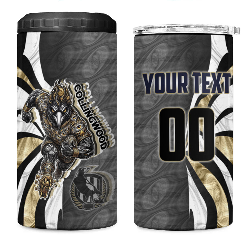 Personalised Collingwood Magpies 4 in 1 Can Cooler Tumbler Trippy Psychedelic Abstract Art Mascot Football Fans
