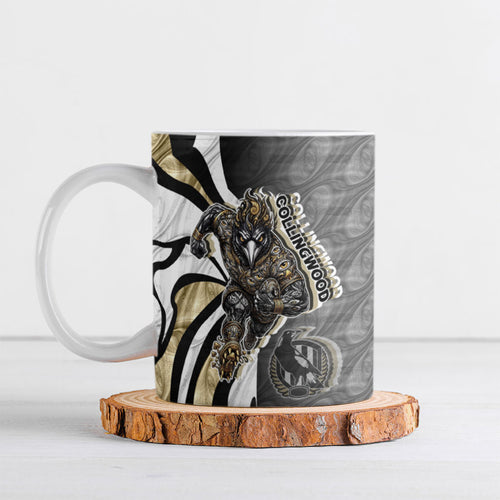 Personalised Collingwood Magpies Ceramic Mug Trippy Psychedelic Abstract Art Mascot Football Fans