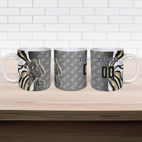 Personalised Collingwood Magpies Ceramic Mug Trippy Psychedelic Abstract Art Mascot Football Fans