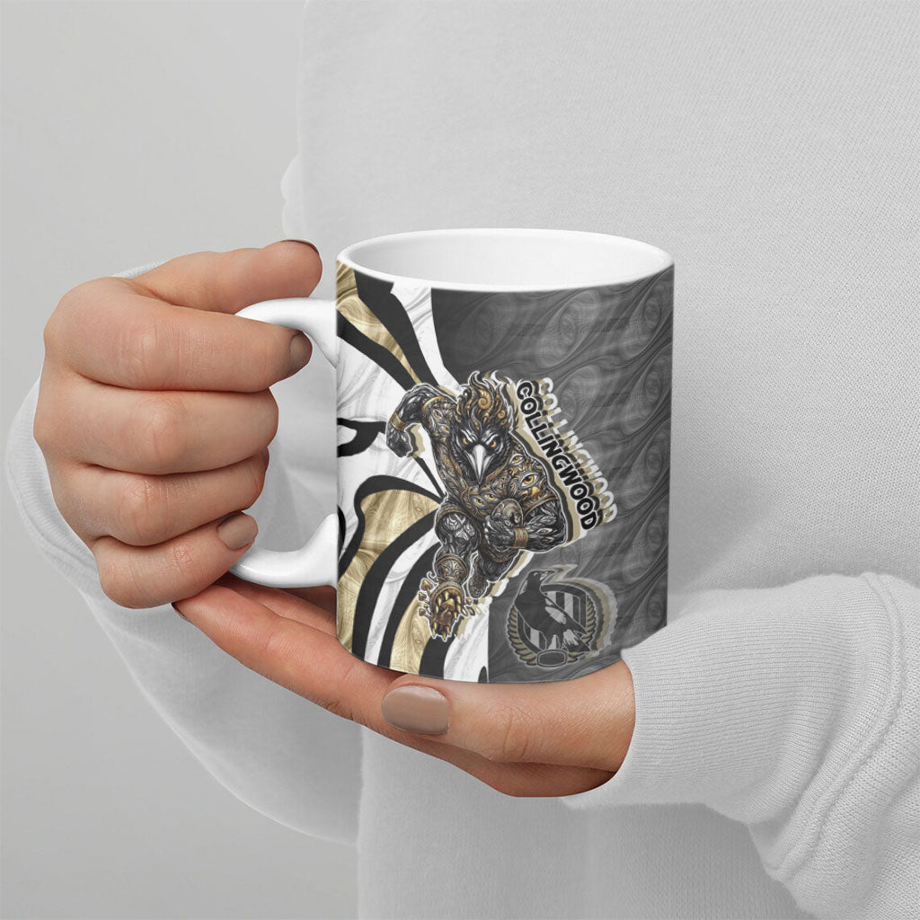 Personalised Collingwood Magpies Ceramic Mug Trippy Psychedelic Abstract Art Mascot Football Fans