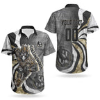 Personalised Collingwood Magpies Couples Matching Long Sleeve Bodycon Dress and Hawaiian Shirt Trippy Psychedelic Abstract Art Mascot Football Fans