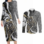 Personalised Collingwood Magpies Couples Matching Long Sleeve Bodycon Dress and Long Sleeve Button Shirt Trippy Psychedelic Abstract Art Mascot Football Fans