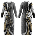 Personalised Collingwood Magpies Couples Matching Long Sleeve Bodycon Dress and Long Sleeve Button Shirt Trippy Psychedelic Abstract Art Mascot Football Fans