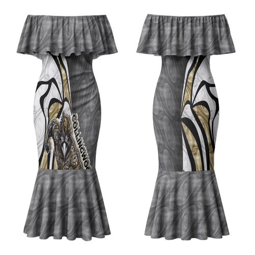 Personalised Collingwood Magpies Couples Matching Mermaid Dress and Hawaiian Shirt Trippy Psychedelic Abstract Art Mascot Football Fans