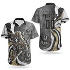 Personalised Collingwood Magpies Couples Matching Off Shoulder Maxi Dress and Hawaiian Shirt Trippy Psychedelic Abstract Art Mascot Football Fans