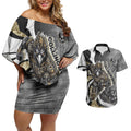 Personalised Collingwood Magpies Couples Matching Off Shoulder Short Dress and Hawaiian Shirt Trippy Psychedelic Abstract Art Mascot Football Fans