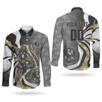Personalised Collingwood Magpies Couples Matching Off Shoulder Short Dress and Long Sleeve Button Shirt Trippy Psychedelic Abstract Art Mascot Football Fans