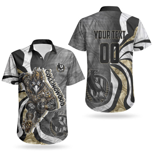 Personalised Collingwood Magpies Couples Matching Puletasi and Hawaiian Shirt Trippy Psychedelic Abstract Art Mascot Football Fans