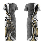 Personalised Collingwood Magpies Couples Matching Short Sleeve Bodycon Dress and Long Sleeve Button Shirt Trippy Psychedelic Abstract Art Mascot Football Fans