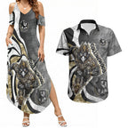 Personalised Collingwood Magpies Couples Matching Summer Maxi Dress and Hawaiian Shirt Trippy Psychedelic Abstract Art Mascot Football Fans