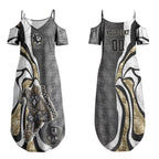 Personalised Collingwood Magpies Couples Matching Summer Maxi Dress and Long Sleeve Button Shirt Trippy Psychedelic Abstract Art Mascot Football Fans