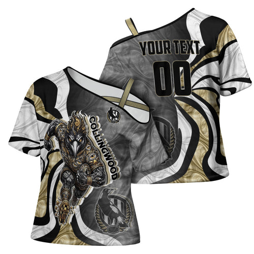 Personalised Collingwood Magpies Cross Shoulder Shirt Trippy Psychedelic Abstract Art Mascot Football Fans