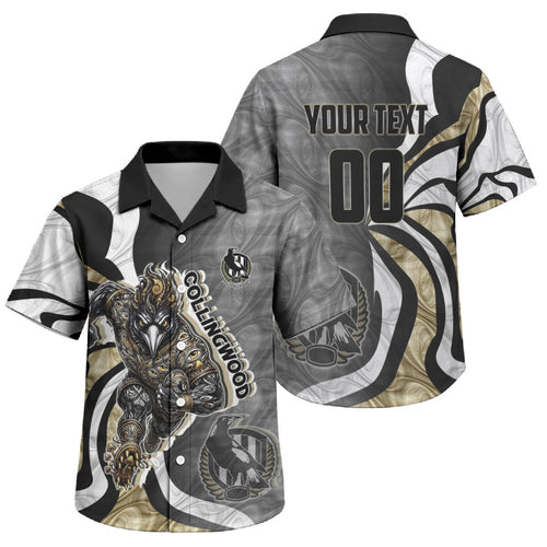 Personalised Collingwood Magpies Family Matching Mermaid Dress and Hawaiian Shirt Trippy Psychedelic Abstract Art Mascot Football Fans