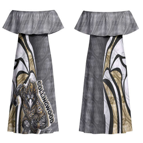 Personalised Collingwood Magpies Family Matching Off Shoulder Maxi Dress and Hawaiian Shirt Trippy Psychedelic Abstract Art Mascot Football Fans