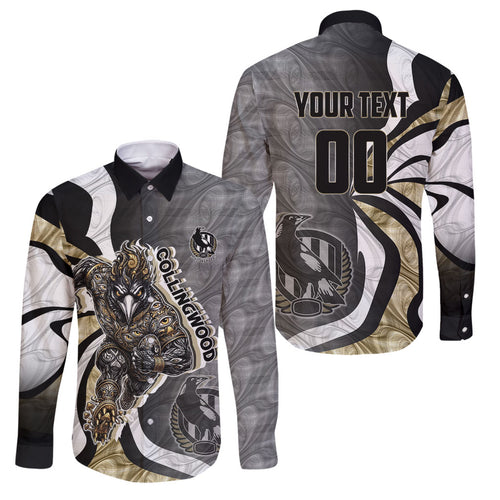Personalised Collingwood Magpies Family Matching Off Shoulder Maxi Dress and Hawaiian Shirt Trippy Psychedelic Abstract Art Mascot Football Fans