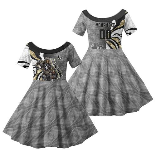 Personalised Collingwood Magpies Family Matching Off Shoulder Maxi Dress and Hawaiian Shirt Trippy Psychedelic Abstract Art Mascot Football Fans