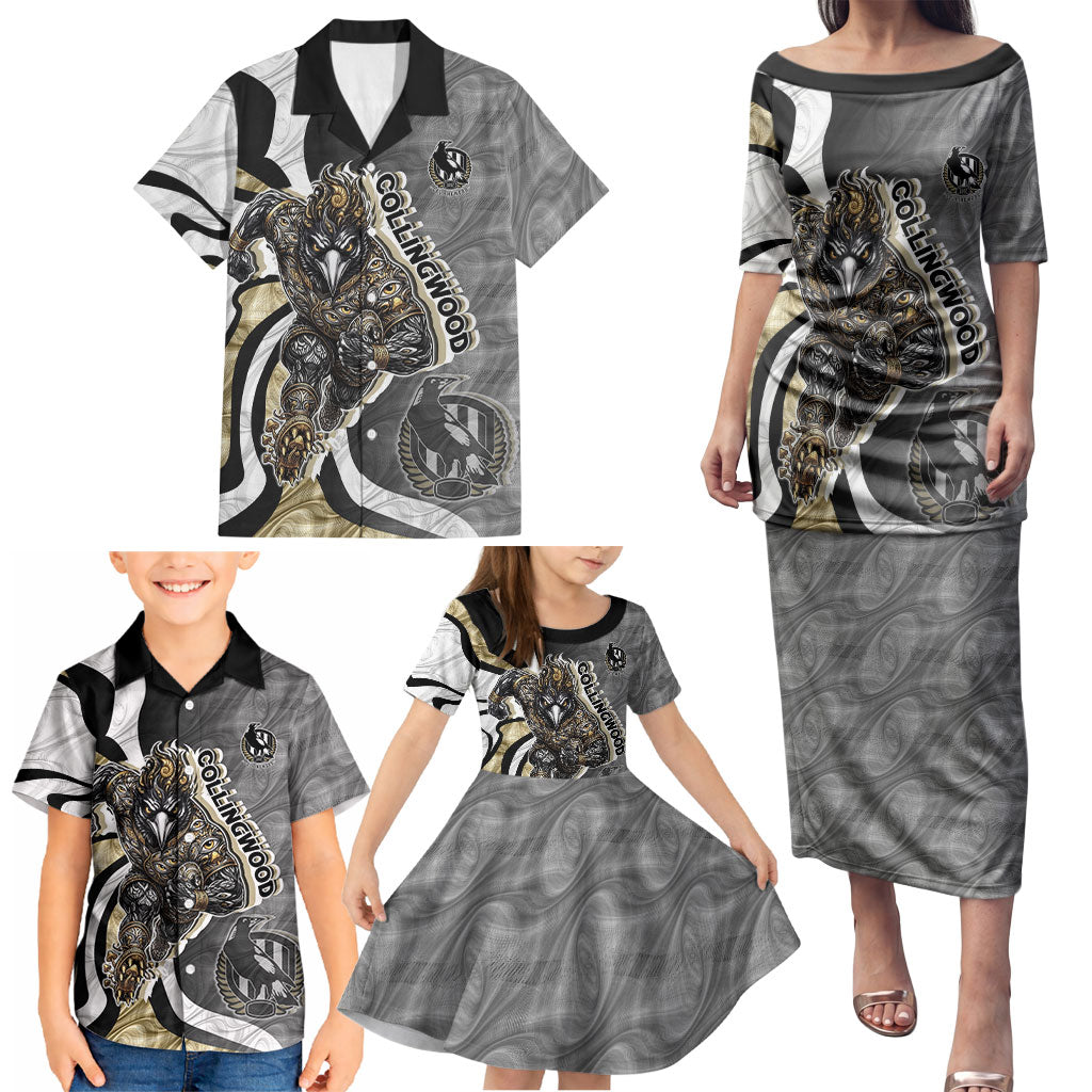 Personalised Collingwood Magpies Family Matching Puletasi and Hawaiian Shirt Trippy Psychedelic Abstract Art Mascot Football Fans