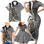 Personalised Collingwood Magpies Family Matching Short Sleeve Bodycon Dress and Hawaiian Shirt Trippy Psychedelic Abstract Art Mascot Football Fans
