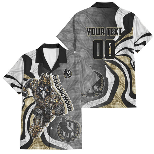 Personalised Collingwood Magpies Family Matching Short Sleeve Bodycon Dress and Hawaiian Shirt Trippy Psychedelic Abstract Art Mascot Football Fans