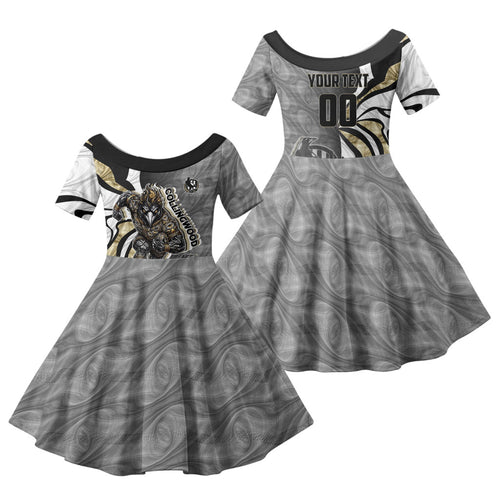 Personalised Collingwood Magpies Family Matching Summer Maxi Dress and Hawaiian Shirt Trippy Psychedelic Abstract Art Mascot Football Fans