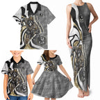 Personalised Collingwood Magpies Family Matching Tank Maxi Dress and Hawaiian Shirt Trippy Psychedelic Abstract Art Mascot Football Fans