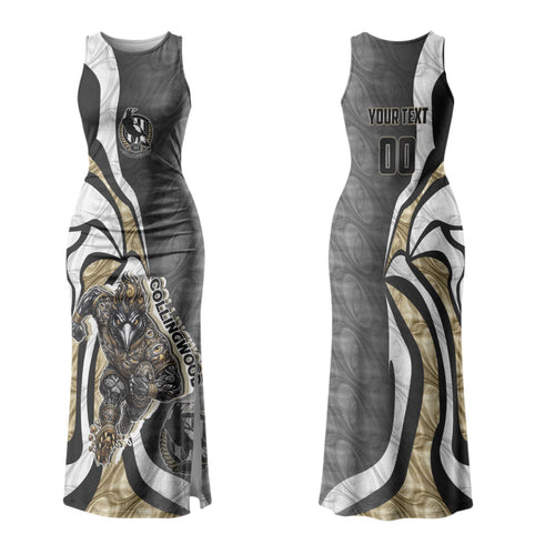 Personalised Collingwood Magpies Family Matching Tank Maxi Dress and Hawaiian Shirt Trippy Psychedelic Abstract Art Mascot Football Fans