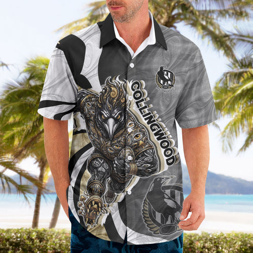 Personalised Collingwood Magpies Hawaiian Shirt Trippy Psychedelic Abstract Art Mascot Football Fans